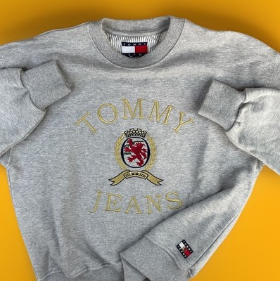 Tommy Jeans Sweatshirt Men Sz XS Big Crown Embroidered Logo Retro Pullover Rare