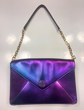 Tory Burch Purple Metallic Envelope Shoulder Bag Magnetic Closure Gold Chain