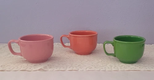 3 Set Fiestaware Yellow Pink Green Jumbo Coffee Mug Homer Laughlin 18oz Soup Cup