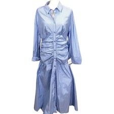 ASOS DESIGN Shirt Dress Womens 10 Blue White Stripe Ruched Drop Waist Shirt Maxi