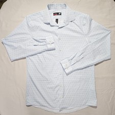 JF J. Ferrar Stretch Slim Fit Dress Shirt Mens Medium 15-15.5 Blue Geometric