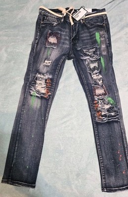 Rue21 Premium Supreme Flex Skinny Jeans 32x32 Distressed Paint Splatter NWT