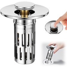 3 in 1 Sink Drain Strainer with Hair Catcher,Stainless Steel Popup Sink Stopp...