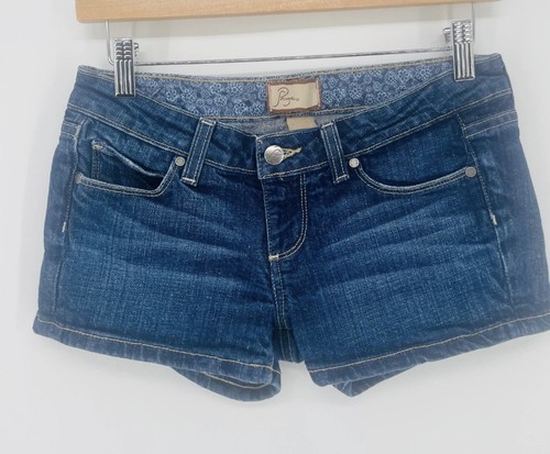 Paige Vintage Canyon Micro Mini Denim Shorts Y2K Dark Wash Low Rise size 26