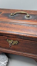 Antique Victorian Wooden Jewelry Box with Bronze Hardware and Key
