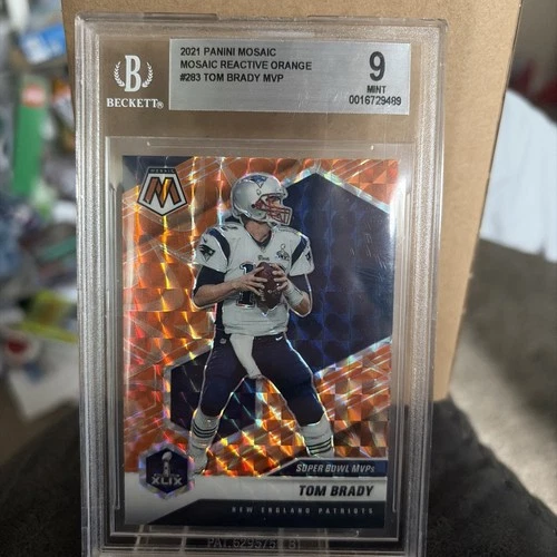 TOM BRADY NE PATRIOTS 2021 MOSAIC PRIZM #283 ORANGE REACTIVE PSA 10 GEM