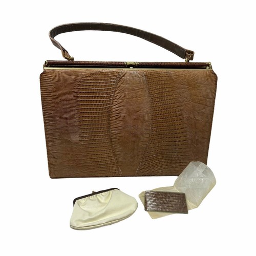 Vintage 1960s Sydney of California Brown Lizard Skin Medium Top Handle Purse
