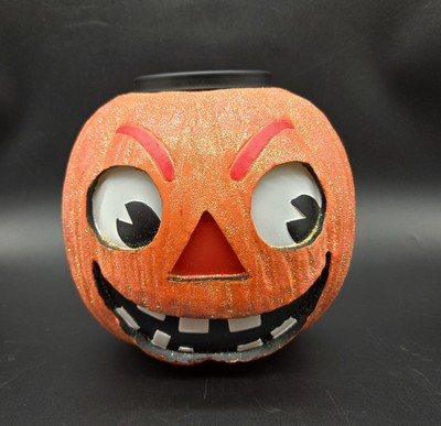 Illuminations Glittery Grinning Jack O'Lantern Candleholder Vintage HALLOWEEN 
