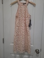 Lulus Blush Pink Lace Halter Neck Fit Flare Mini Dress Size M New With Tags