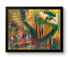 BPR Studio  Original 14x11 Green Red Yellow White Abstract Painting Canvas