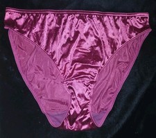 Vintage INTIMATES Burgundy Satin Glossy Second Skin Hi-Cut Panties EUC 18/20 SZ
