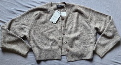 NWT ZARA KNIT CARDIGAN WOMEN LARGE TAUPE BEIGE CROPPED BUTTON SWEATER