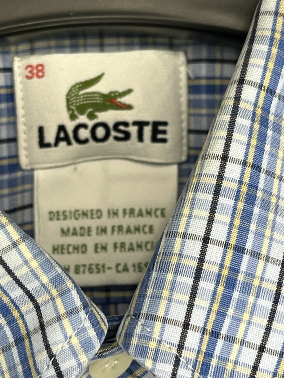 Vintage Lacoste shirt Mens Size 38 Plaid Cotton Long Sleeve Button Up Alligator thumbnail 2
