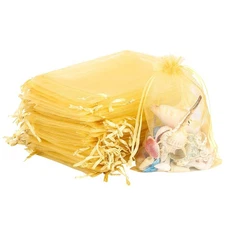 200Pcs Jewelry Bags Drawstring 4"x6" Golden Organza Bags for Candy Jewelry Ma...