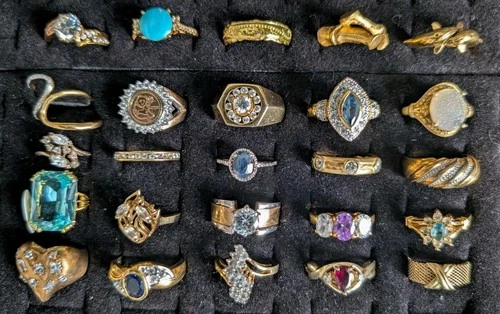 Vintage Gold Tone Jewelry Lot 25 Rings Vintage Costume Rings Lot Of 25