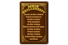 mrdeco Metall Schild 20x30cm mein Grillrezept zuerst ein Bier Deko Blechschild