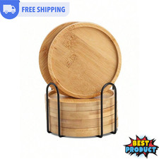 6pcs Bamboo Coaster Set with Holder Suitable for Coffee Tables Wooden Coasters
