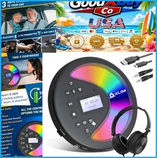 Portable CD Player Bluetooth FM Transmitter SD Card USB AUX Headphones Included
