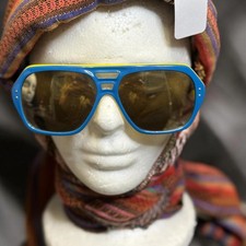 Vintage Foster Grant USA Blue Yellow White Mirrored Ski Sunglasses
