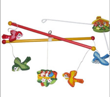 Vintage Retro 50s Wood Wooden Bird Baby Crib Mobile CottageCore