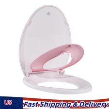 White Pink Quiet Close Elongated Toilet Seat with Built-in Potty Training Seat