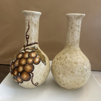 Noble Excellence Set of 2 Grape Motif Ceramic Vases Glossy Art Pottery China