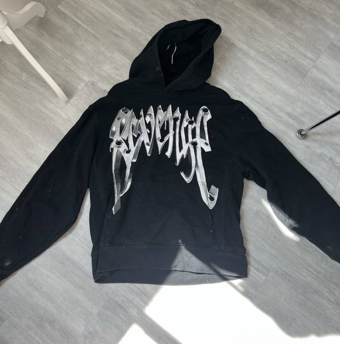 Revenge Chrome Skull Bullet Hole Hoodie Black Pullover Size XL