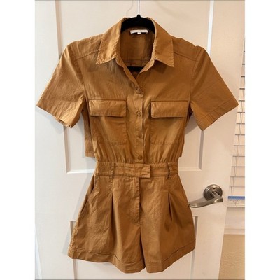 Patrizia Pepe Short-Sleeve Utility Romper in Camel Brown