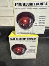 ×2 Dummy Camera Fake Security CCTV Dome Camera Flashing Red LED Light In&Outdoor