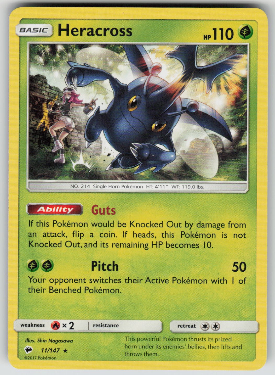 Heracross 11/147 Rare Burning Shadows Pokemon NM