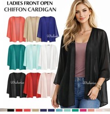 New Womens Plus Size Front Open Chiffon 3/4 Sleeve Kimono Cardigan Shrug UK16-22