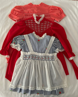 Vintage 3 Little Girls Dresses Smocked/Pinafore 2 Polly Flinders Size 5/6