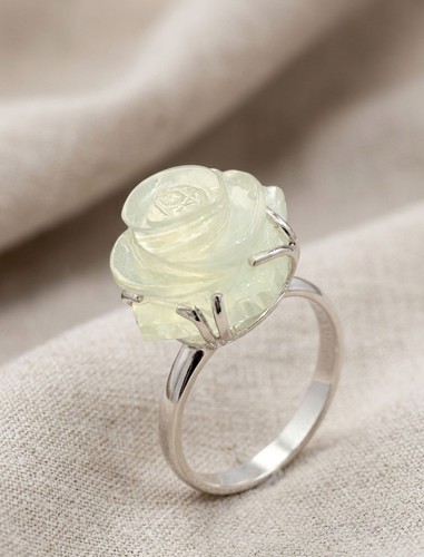 925 Sterling Silver Carved Moonstone Rose Ring Floral Statement Ring Gift