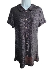 NWT Mable Black Sequin Button Detail Lined Stretch Back Zipper Size L