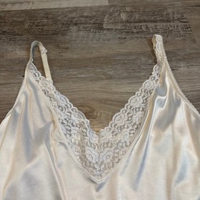Vanity Fair Ivory Satin Lace Trim Camisole Slip Top Coquette Vintage 90s Large