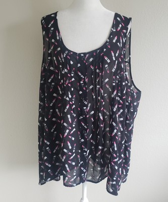 TORRID Blouse Top Lipstick Makeup Plus Size 4 4X Black Pink Pleats Popover FUN!