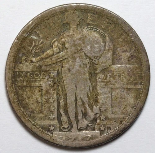 1917 25c Standing Liberty Silver Quarter - RAW - TYPE 1