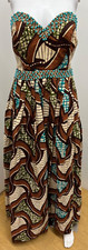 VTG Spiga Aztec Tribal Beaded Embroidered Womens Dress Strapless A-Line