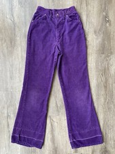 Vintage 70s Purple Corduroy XXS XS 23 Sears Jr Bazaar Bell Bottoms Pants Flares