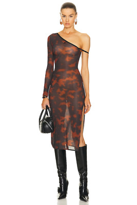 Courreges One Sleeve Long Dress Havana & Tortoise Brown XS NWT $1060