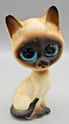Vintage Big Blue Eyed Siamese Cat Ceramic Figurine Pottery Sitting Japan H6862