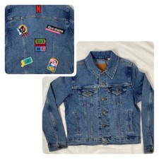 Levi's Premium Wmns M Denim Original Trucker Jacket Big E Tag w Netflix Patches