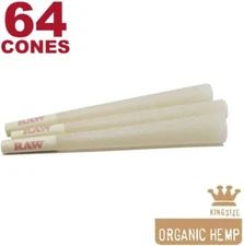 RAW 64 Organic King Size Hemp Cones - Natural Unbleached Rolling Papers