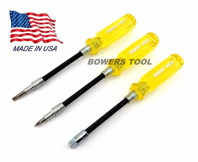 Jawco 3pc Flexible Screwdriver Set Phillips Flat 1/4 Drive Flex MADE IN