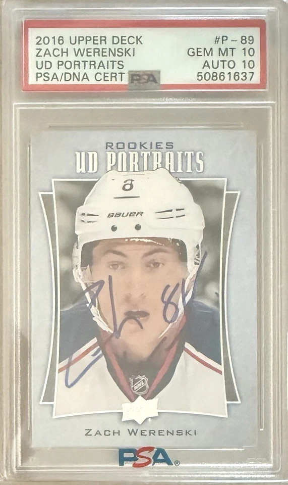 2016 UPPER DECK Zach Werenski PSA 10 AUTO RC YOUNG GUNS PORTRAITS ROOKIE Pop = 1 - Image 3 of 3
