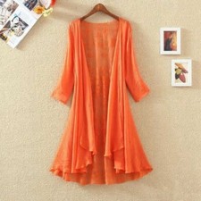 Damen Chiffon Bluse Blumenmuster Stickerei Baggy Hemden Offen Vorne Cardigan Top