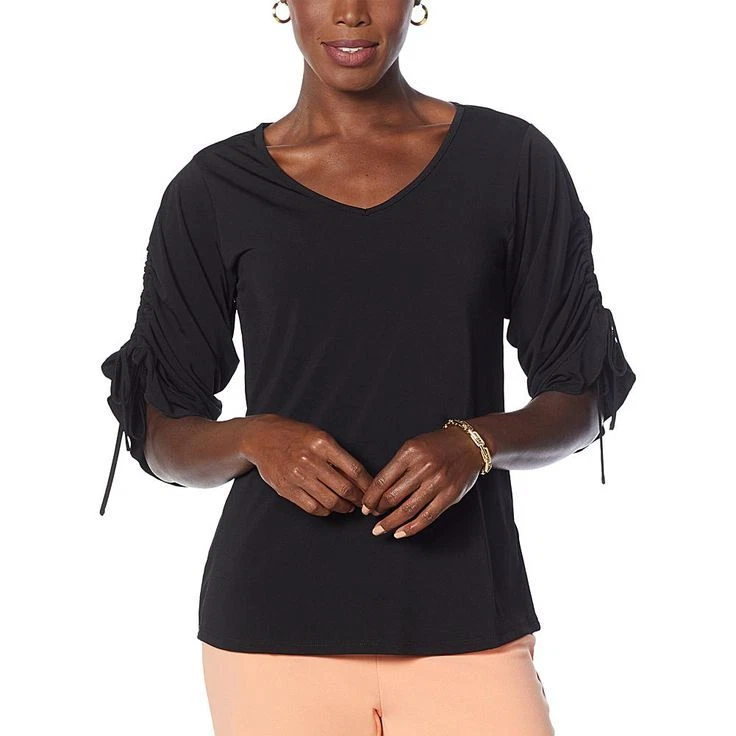 Antthony Design Originals Gathered Sleeve V-Neck Top NEW NWT size