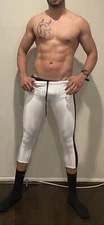 Men's Jock Skinfit White Black 3/4 Shiny Spandex Tights Compression Pants Small