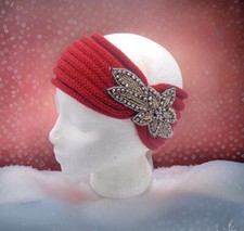 Women's Winter Knitted Headband Beaded Crystal Festive Sparkly Fashion