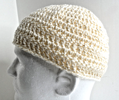 Cream White Skull Cap Sparkle Beanie Winter Hat Handmade  display picture 1